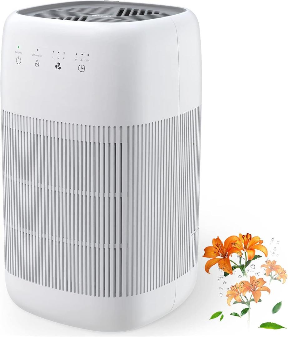 Afloia Air Purifier and Dehumidifier in 1, Air Purifier with Efficient Filter, Small Dehumidifier Combined with Air Cleaner, Remove Pet Odors Dust Smoke for Home, Bedroom, Bathroom (White)