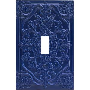 Decorative Light Switch Plate Covers Navy Blue 3D Floral Embossed 1 Gang Light Switch Cover Plate Single Toggle Wall Plate Outlet Covers Faceplate for Bedroom Home Decor