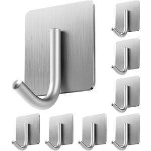 Adhesive Hooks, 8 Pack Towel Hooks Wall Hooks for Hanging, Stick on Hooks, Adhesive Towel Hooks for Bathroom Door Hanger Kitchen Closet Cabinet Stainless Steel-Brushed Nickel Adhesive Hooks, 8 Pack Towel Hooks Wall Hooks for Hanging, Stick on Hooks, Adhesive Towel Hooks for Bathroom Door Hanger Kitchen Closet Cabinet Stainless Steel-Brushed Nickel