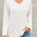 Cicy Bell Womens Tops Oversized Long Sleeve V Neck Shirts Casual Loose Fit Knit Tee Shirt with Pocket (X-Large, White)