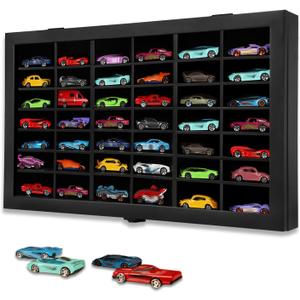 1/64 Diecast Toy Car Display Case Model Car Organizer Storage Cabinet Wall Mount with Acrylic Glass Door & Removable Black Shelf - Holds Up to 42 Cars, Black