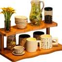 Wooden Mug Holder Countertop, Coffee Station Organizer, Counter Shelf for Tea Coffee Bar Accessories, Matcha Stand, Cup Display, Kitchen Condiment Storage Rack,2tier,11.81IN