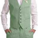 Dsteng Mens Linen Suit 2 Piece Short Suits for Men Casual Summer Beach Wedding Suit Linen Vest Shorts Set Medium (Sage Green)