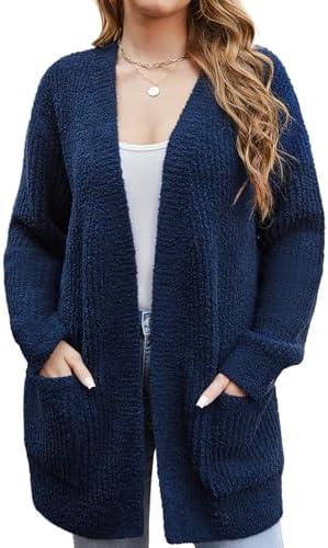 Snuggle Sac Cardigan Sweaters for Women with Pocket Trendy Casual Long Sleeve Tops Open Front Fall Winter Coats XL