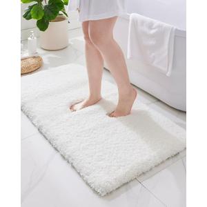 ILANGO White Bathroom Rugs 70"  24" Non Slip & Super Absorbent Extra Thick Soft, Washable Bath Carpet Runner for Floor, Microfiber Plush Shaggy Bath Mats with Rubber for Bedroom Bathtub Shower Room