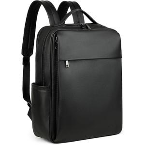 MASINTOR 15.6 inch PU Leather Laptop Backpack Purse for Women, Large College Casual Backpack Travel Bag Black