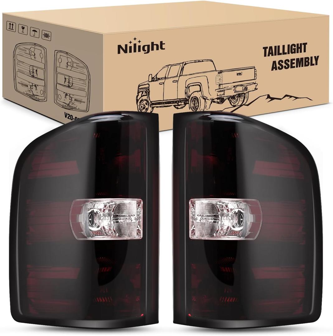 Nilight Taillight Assembly for 2007-2014 Chevrolet Silverado Pair | Fits 2007 2008 2009 2010 2011 2012 2013 Chevy Silverado 1500 2007-2014 Silverado 2500 3500 Plug & Play OE Rear Lamps w/Bulbs