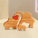 Family Wood Love Animal Puzzle Decoration- Wooden Bear Puzzle, Customized Wooden Oak Decorative Piece for Home Decor and Thoughtful Christmas Birthday Gifts Couple Friends,2-6 PCS (3 Elephants)