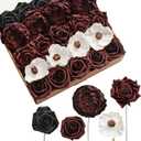 Ling's Moment Artificial Flowers Fake Roses Silk Poppy Faux Foam Peony Combo for DIY Wedding Bouquets Centerpieces Arrangements Bridal Shower Party Home Decorations, Dark Red & Black & White, 23pcs (Red-dark Red & Black & White)