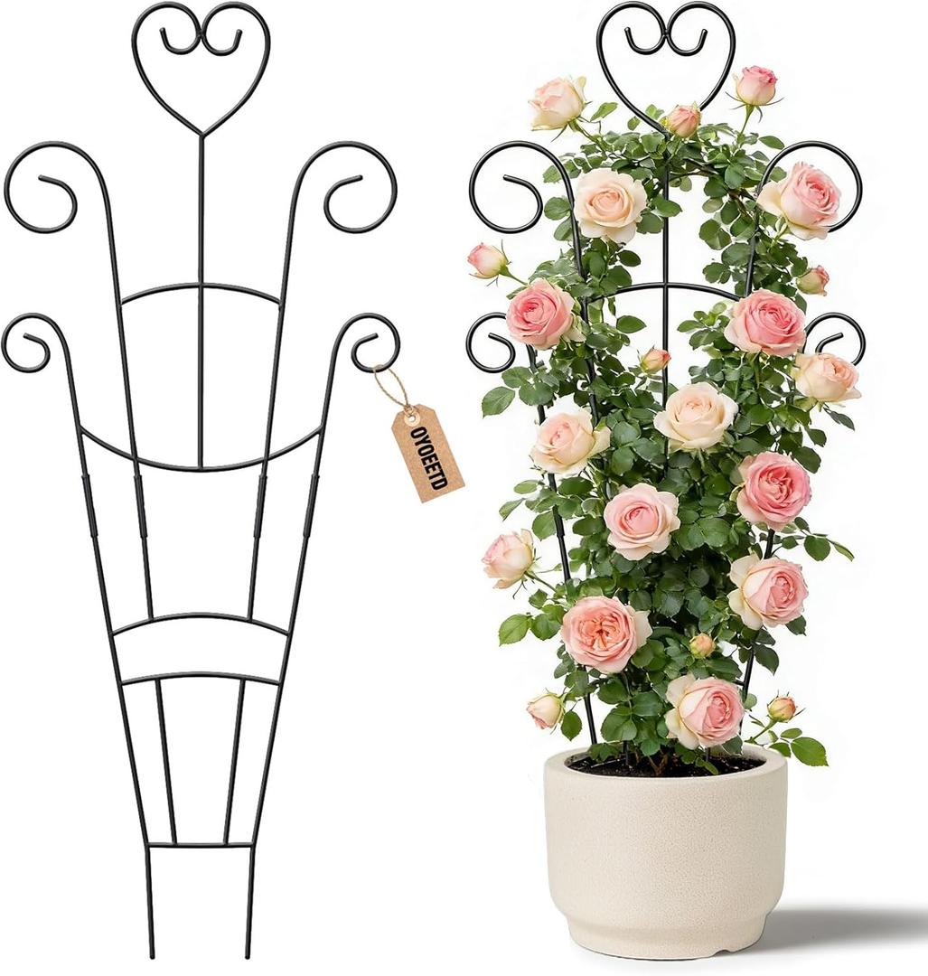 30 Inch Plant Trellis for Climbing Plants Indoor, Outdoor Metal Garden Trellis for Potted Plants, Houseplant Plant Support for Ivy Pothos Monstera Hoya Flower Vine Black Heart (Black-2pcs)