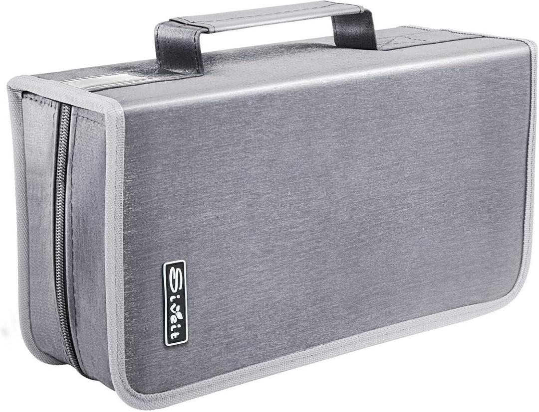 Siveit DVD/CD Case Organizer - 160 Capacity Holder, Portable Wallet Binder for Home & Travel (Black, Silver)