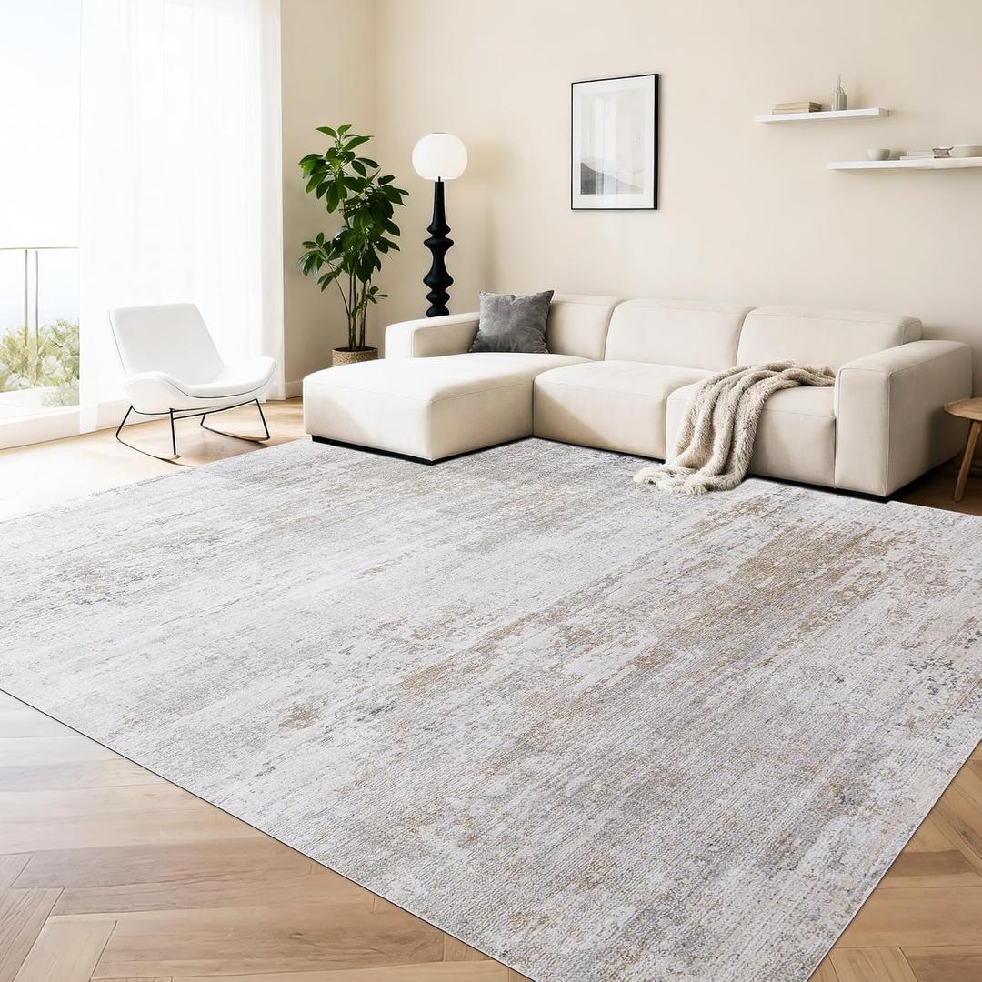 HOMBYS Modern Abstract Vinyl Rug for Living Room, 5x7 ft Waterproof Floor Mat for Kitchen, Non-Slip No Pile Area Rugs for Under Dining Table, Easy Clean Stain Resistant Mat for Bedroom (4'10" x 6'11" (Rectangular))