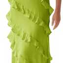 Wenrine Womens Sexy Chiffon Halter Maxi Dress Sleeveless Backless Ruffle Tassel Party Club Dresses (Olive Green) Medium