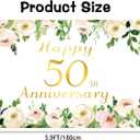 Vlipoeasn Elegant White 50th Anniversary Backdrop, Polyester, Rose Gold Peony Design, Included Rope, for Couple Surprise, Wedding Supplies