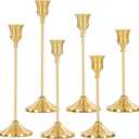 6Pcs Candlestick Holders,Brass Gold Metal Taper Candle Holder for Pillar Candles Sticks Holder for Wedding Fireplace Table Centerpiece Mantel Housewarming Gift