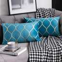 DEZENE 12x20 Inch Gold Velvet Throw Pillow Covers: 2 Pack Rectangular Decorative Pillow Cases for Bedroom Sofa Couch Living Room, Turquoise