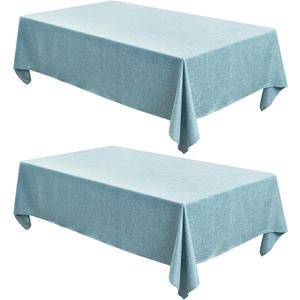 Fitable Faux Linen Tablecloths Rectangle 60 x 102 Inch - 2 Pack Waterproof Table Clothes for 6 Foot Tables, Turquoise Flax Look Table Covers for Farmhouse, Dining, Party, Banquet, Buffet