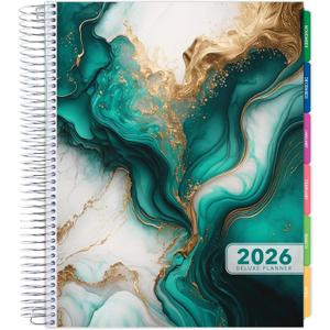 DELUXE 2026 Planner, 8.5"x11": 14 Months (November 2025 - December 2026), Includes Page Tabs, Bookmark, Planning Stickers, Pocket Folder Daily Weekly Monthly Planner Yearly Agenda (Teal Gold Marble)