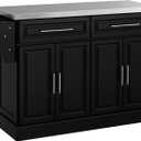 HOMCOM Rolling Kitchen Island Cart with Wheels, Portable Island Table for Kitchen with Stainless Steel Top, Adjustable Shelves, 2 Drawers, Spice, Knife and Towel Rack, Black