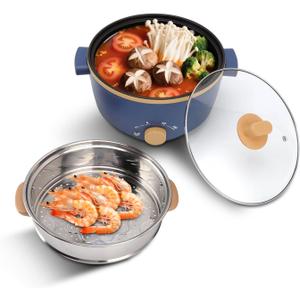 2.5L Electric Cooker Hot Pot Multifunction Food Grade 800W Double Layer Adjustable Portable Electric Hot Pot with Handle Kitchen Supplies(US 110V)