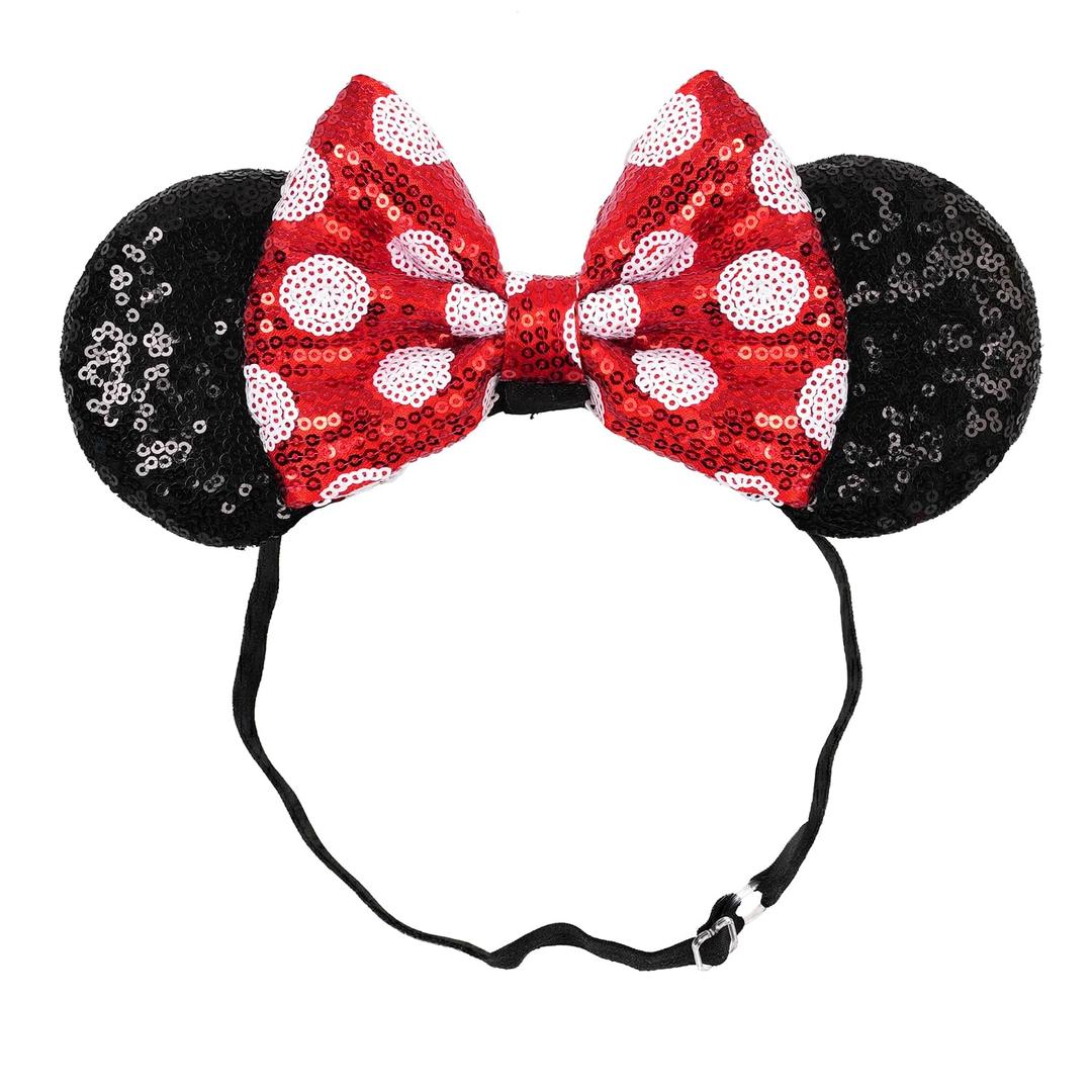 zhezesmila Adjustable Mouse Ears Headband Elastic Classic Sequin Polka Dot Ears for Baby Girls, Toddlers and Women