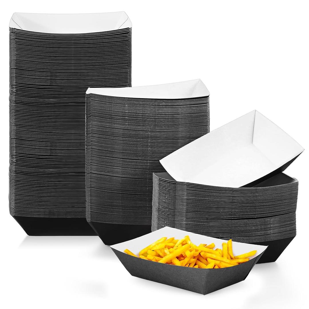 Yinkin 200 Pcs Paper Boat Disposable Graduation Food Trays Nacho Trays Kraft Paper Boats for Tacos Concession Party Supplies(3 lb,Black)