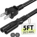 Vockjour 2 Prong AC Power Cord 5Ft Black, Universal Power Cable Replacement for Sony PS5/PS4/PS3 Slim, PlayStation 5 4 3, Xbox One X/S, Xbox Series X/S, TV, Printer-ETL Listed