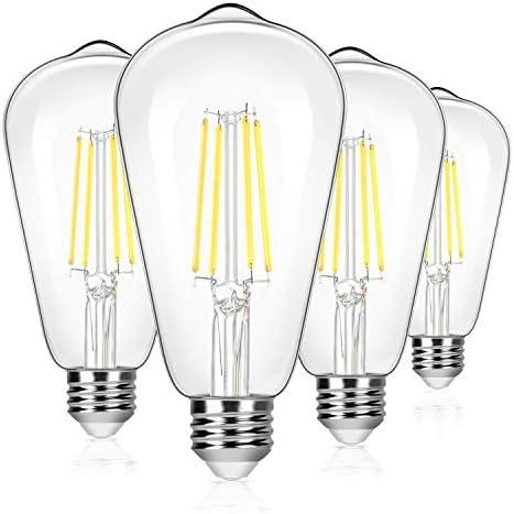 4-Pack Vintage 8W ST64 LED Edison Light Bulbs 100W Equivalent, 1400Lumens, 5000K Daylight White, E26 Base LED Filament Bulbs, CRI 90+, Antique Glass Style Great for Home, Bedroom, Office, Non-Dimmable