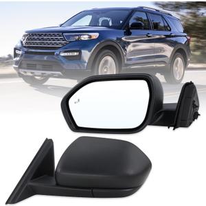 Lqito Left Driver Side Mirror Compatible With 2020 2021 2022 2023 2024 2025 Ford Explorer With Manual Folding Power Glass Heated Blind Spot Black Replace#LB5Z17683XB(7Pins)
