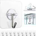 Adhesive Hooks Removable Wall Hooks 13 LB Ceiling Hook Transparent Seamless Waterproof and Oil Proof for Cabinet Kitchen Bathroom Ceiling Office Window 10 Pack