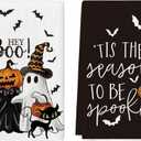 Artoid Mode Ghost Pumpkins Bats Cat Hey Boo Halloween Kitchen Towels Dish Towels, 18x26 Inch Seasonal Decoration Hand Towels Set of 2