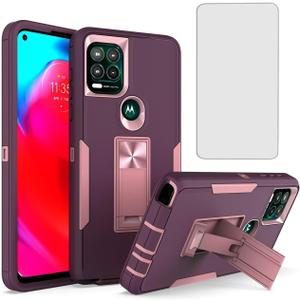 Phone Case for Motorola Moto G Stylus 5G 2021 Case XT213-1 Case with Tempered Glass Screen Protector,Magnetic Bulit in Kickstand Dual Layer Cover for Motorola Moto G Stylus 5G 2021 Purple Pink