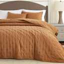 Chezmoi Collection Tencel Modal Blend Quilt Set Queen Size, Terracotta - Lightweight Soft Bedspread Crescent Stitched Quilt for All Seasons
