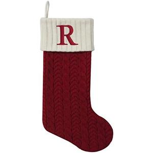 MFT St. Nicholas Square 21-inch Monogram Embroidered Initial Cable Knit Red Christmas Holiday Stocking Letter R