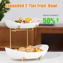 2 Tier Ceramic Fruit Bowl for Kitchen Counter, Tiered Fruit Basket for Countertop, Modern Multi Layer Fruit Display Stand for Party, Cute (Gold&White, Large)