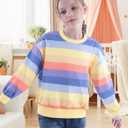 Girls Sweatshirts Striped Rainbow Shirts Kids Cotton Long Sleeve Pullover Crewneck Tops Toddler Casual Clothes, 150