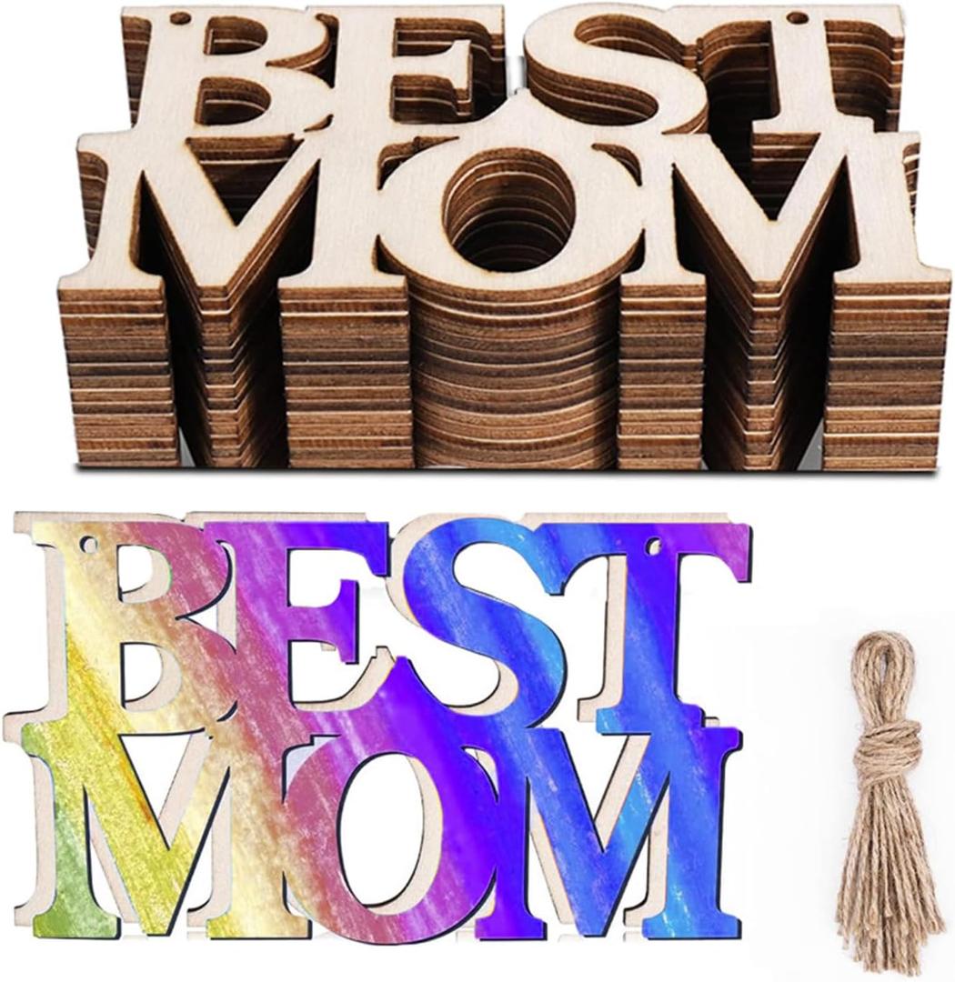 2 x 12PCS Mother's Day Unfinished Wood Crafts for Kids School Classroom, DIY Coloring Best MOM Wood Crafts,School Classroom Home Fun Activities