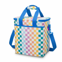 Insulated Lunch Bag for Women Men, Stylish Corduroy Tote Bag with Aluminum Lining, Large Capacity Reusable Cooler for Work, Travel, or Beach, Rainbow Plaid Lunch Box