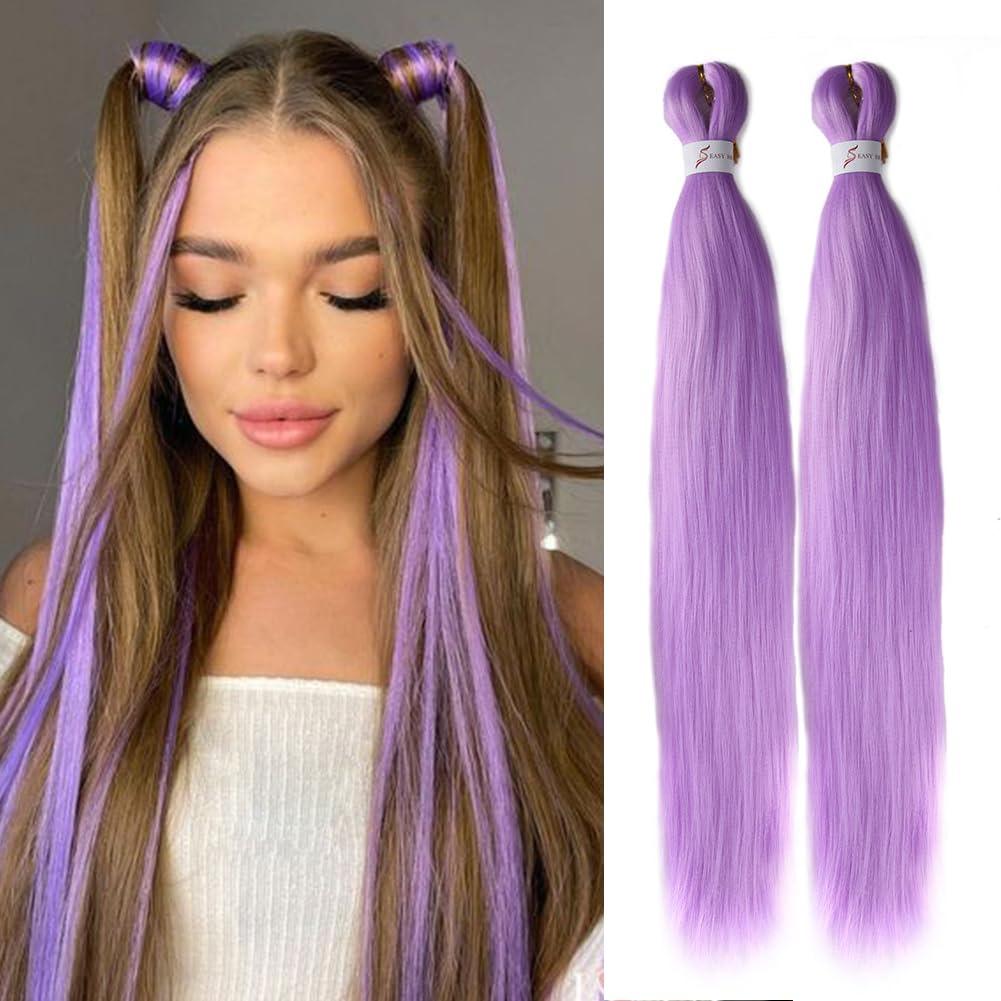 Purple Braiding Hair 24Inch 3 Packs Braiding Hair Pre Stretched Colored Hair Extensions for Twist or Box Braids Long Crochet Synthetic Easy Braids for Woman and Girls