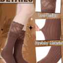 Fourluoo 4 Pairs Women's Lace Socks Calf Stocking with Lace Trim Long Knee High Stockings Lolita Boot Socks (Black, L)