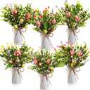 Riceshoot 6 Sets Spring Easter Table Centerpiece Decor 12 Easter Artificial Flower Picks with 6 Metal Pots 12 Eucalyptus Egg Stems Twig Branches Sprays with Berries for Home Arrangement(White)