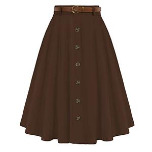 Womens Brown Midi Skirts Below Knee Length A-Line Long Skirt High Waist for Women Brown L