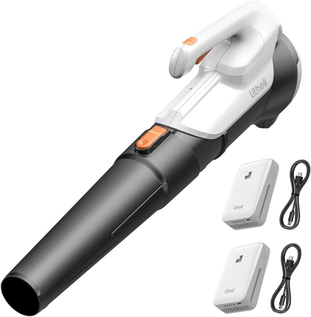 Litheli 20V Cordless Leaf Blower, Dual 2×2.0Ah Batteries Included, 350CFM/85MPH, 2-Speed Lightweight Handheld Electric Blower for Lawn, Patio, Dust & Leaves