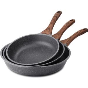 SENSARTE Nonstick Frying Pan Skillets, Swiss Granite Coating Omelette Pans, Healthy Cookware Chef's Pan, Free of Intentionally Added PFOA (9.5+11+12.5 Inch) (Gray)