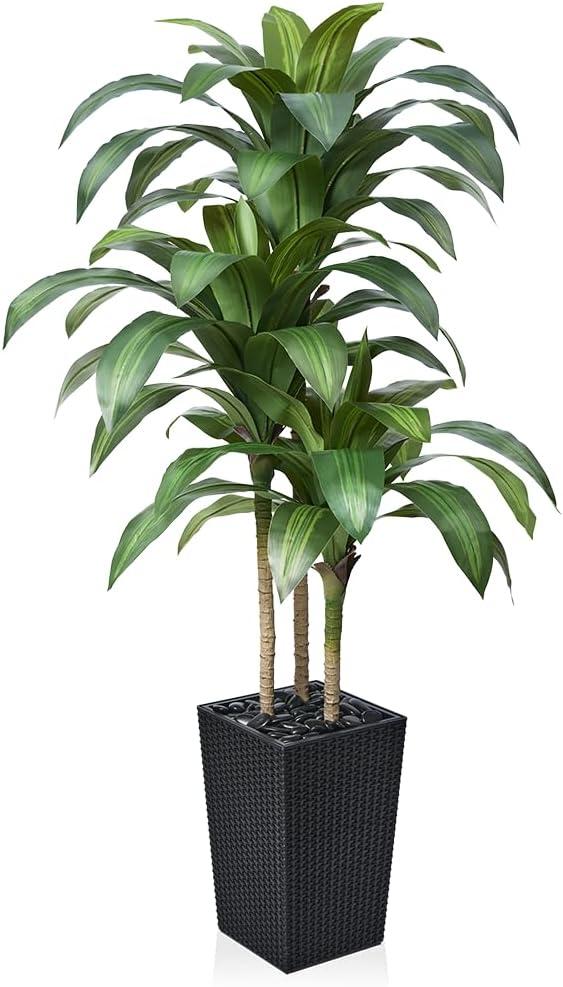 5FT Artificial Dracaena Tree - UV Resistant Faux Tropical Plant, Potted Fake Tree with Taper Planter & Pebbles - Indoor Outdoor Greenery for Home, Porch, Living Room, Bedroom Decor, VN127 (Black)