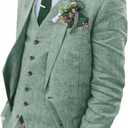 Wehilion Retro Linen Men Suit Beach Wedding Suit Summer Slim Fit 3 Pieces Light Weight Linen Suit Jacket Vest Pant Tuxedo (Large, Baby Blue)