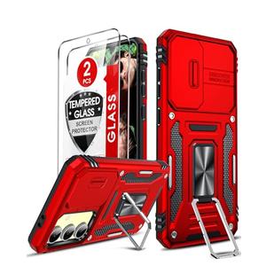 LeYi Compatible for Samsung S 24-FE Case: [NOT FIT S24] Galaxy S24FE Screen Protector Tempered Glass 2PCS, Military-Grade Dual Layer Protective para Android Galaxy FE24 Case, Red