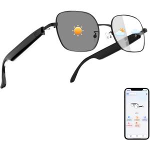 AI Smart Glasses, Powered By GPT, Support 165+ Languages Translation, Multi-Functional Translator, Noise Reduction & Photochromic Lenses, Unisex Bluetooth Glasses for Work/Travel/Study, Black-AI-UF11