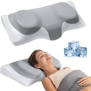 ABLEGRID Dual-Layer Memory Foam Cervical Neck Pillow,Contour Cooling Gel Support Pillow for Neck Shoulder Pain Relief,Ergonomic Orthopedic Adjustable Deep Sleep Bed Pillow for Side,Back,Stomach Sleep