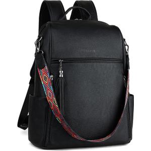 FADEON Leather Laptop Backpack for Women Designer 15.6 inch PU Laptop Bag, Ladies Travel Computer Work Backpack Black